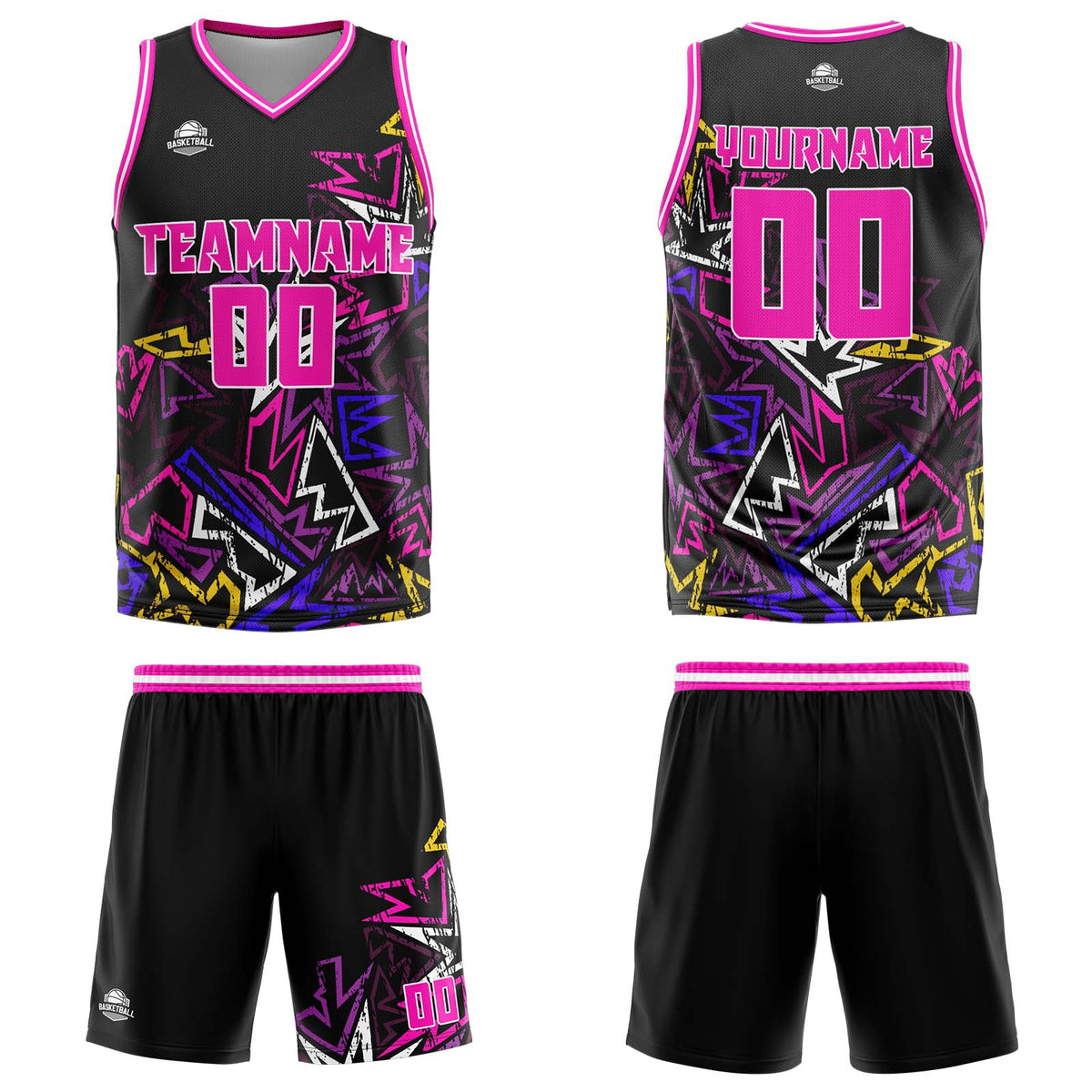 Custom Damaged geometry Pink Basketball Jersey Uniform Suit Printed Your Logo Name Number enthsush