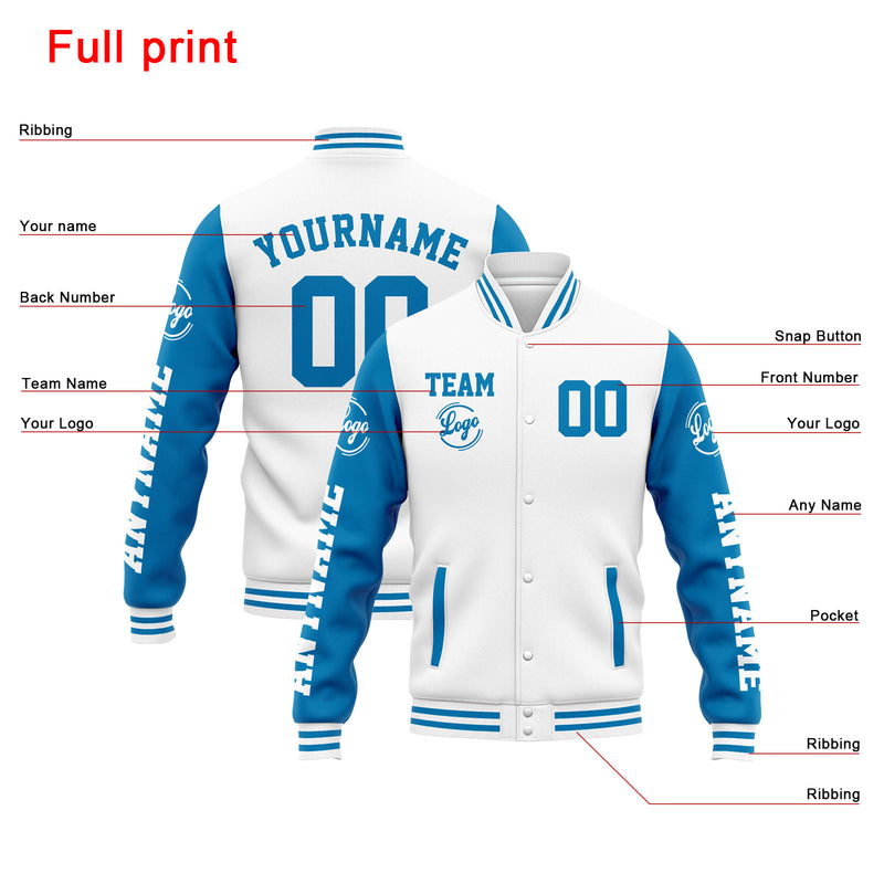 Custom Varsity Jacket Letterman jacket for Men, Women and Youth White Blue