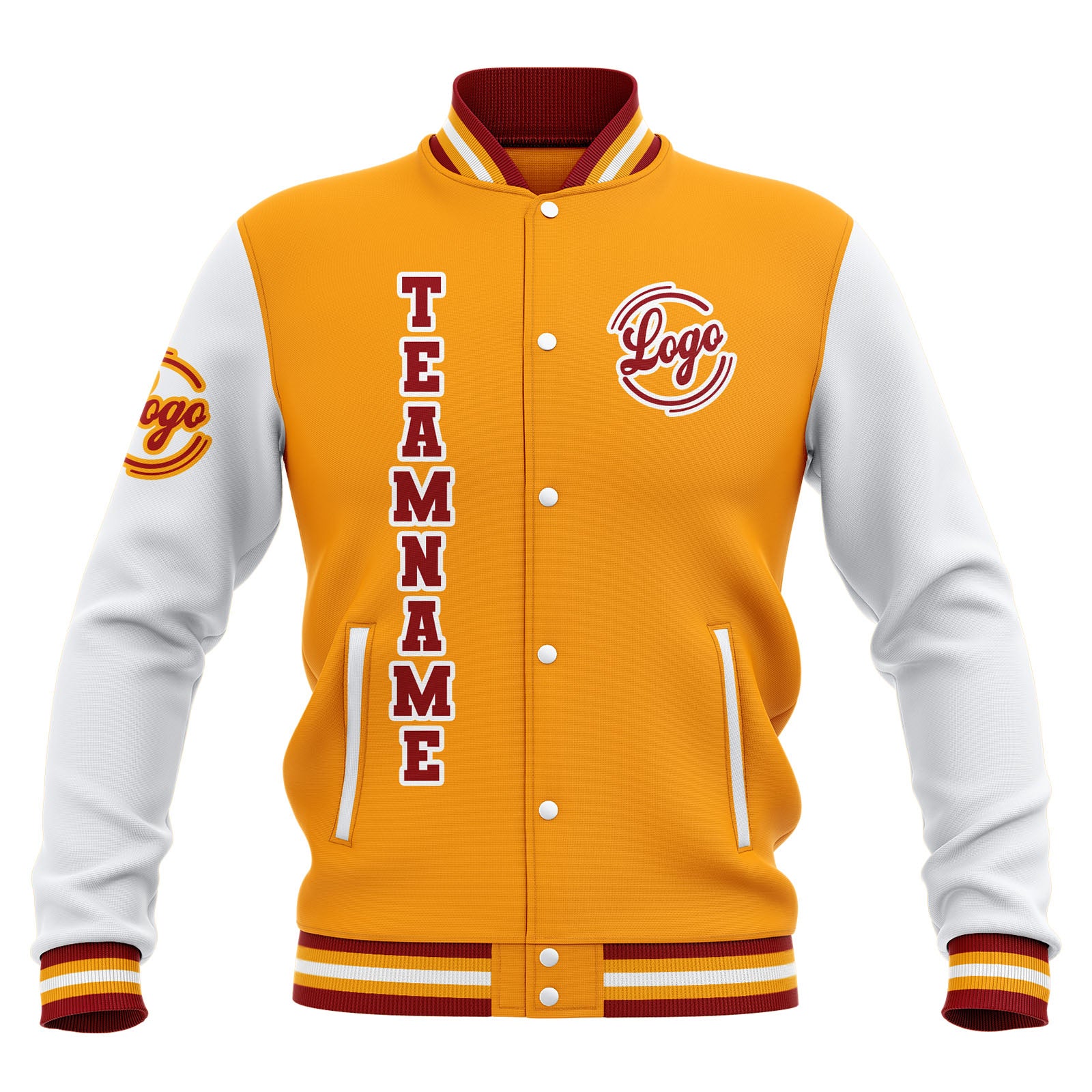 Custom Yellow Red White Waterproof Varsity Jackets Personalized Stitched Name Number Logo to Letterman Jackets enthsush