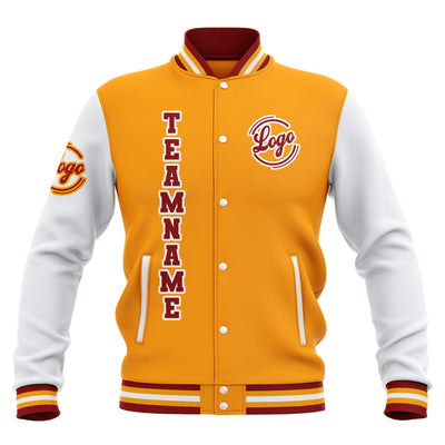 Custom Yellow Red White Waterproof Varsity Jackets Personalized Stitched Name Number Logo to Letterman Jackets enthsush