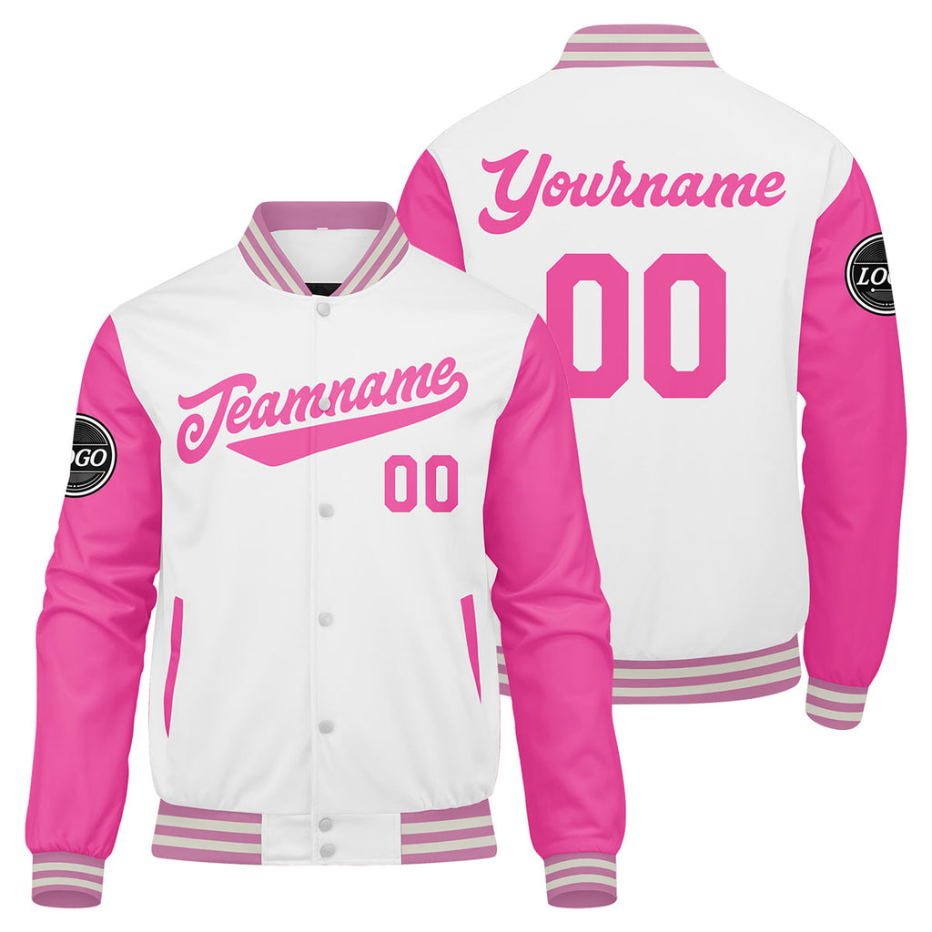 Custom Varsity Jacket Letterman jacket for Men, Women and Youth Pink enthsush