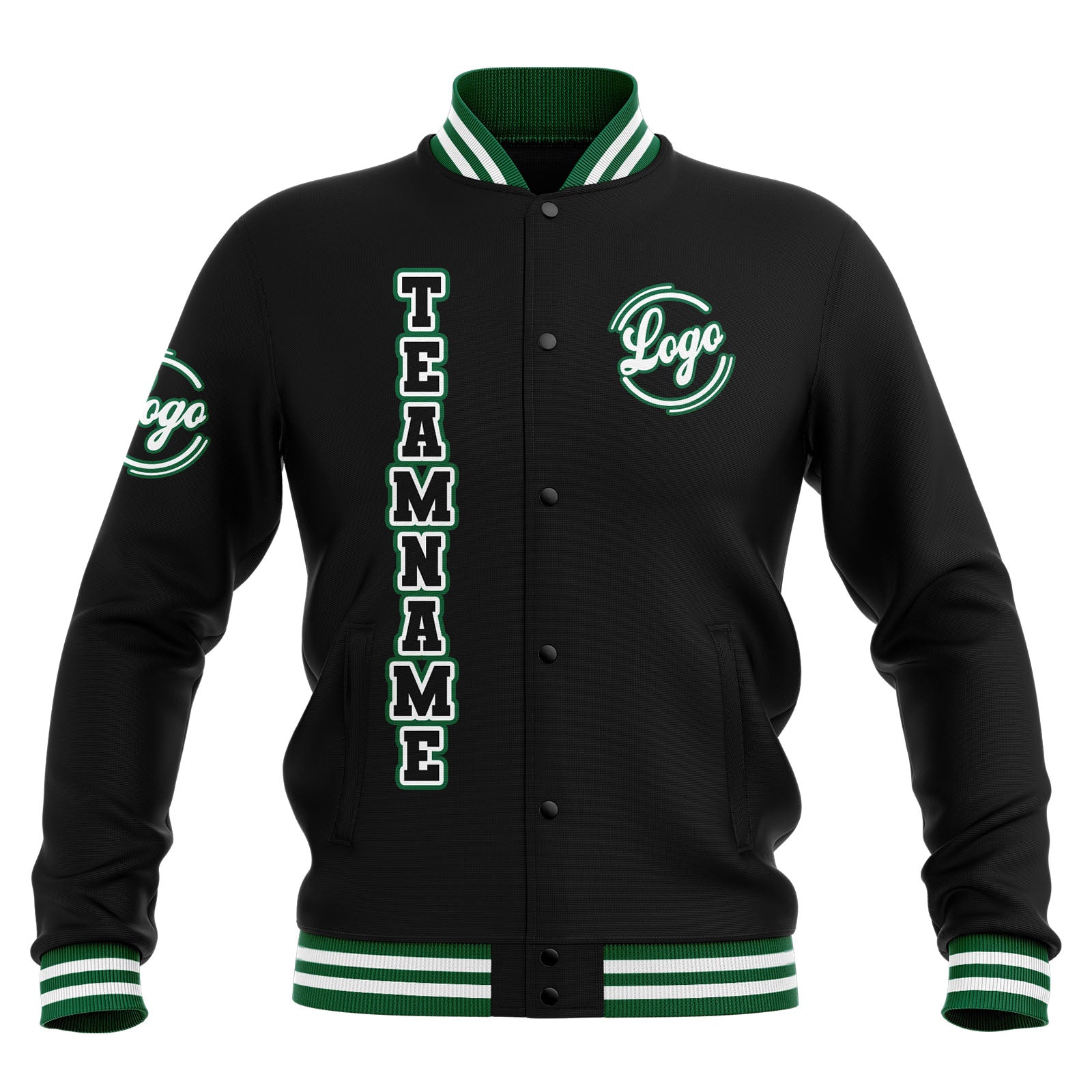 Custom Black White Green Waterproof Varsity Jackets Personalized Stitched Name Number Logo to Letterman Jackets enthsush