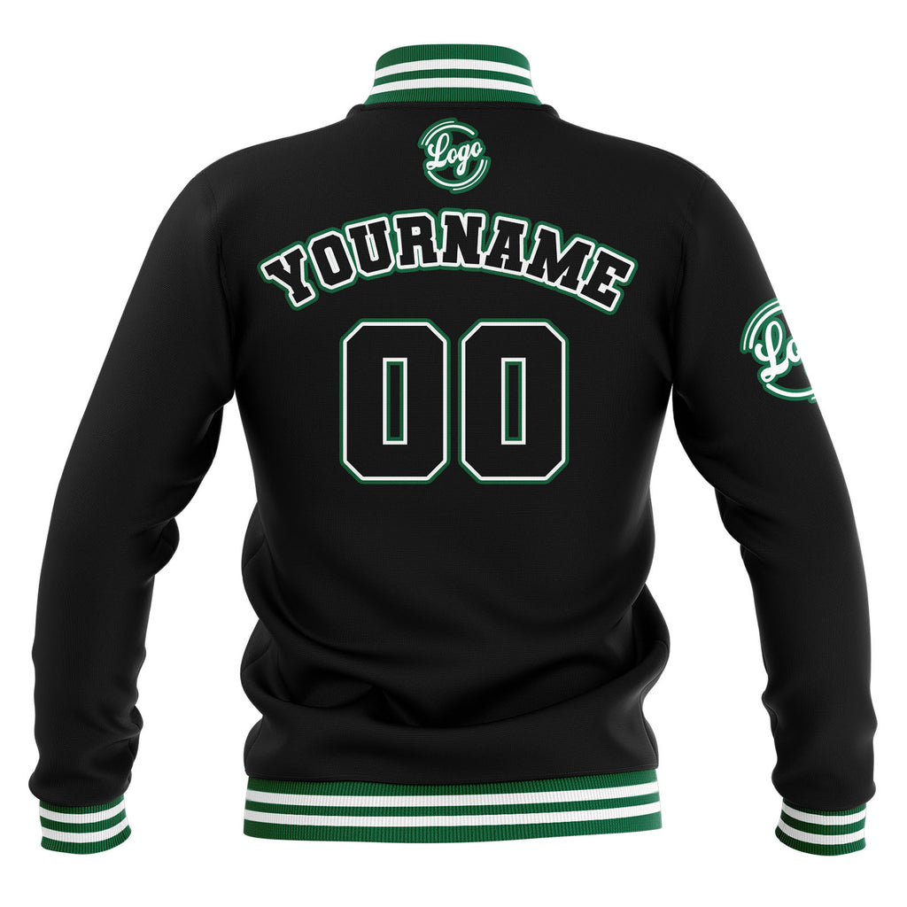Custom Black White Green Waterproof Varsity Jackets Personalized Stitched Name Number Logo to Letterman Jackets enthsush