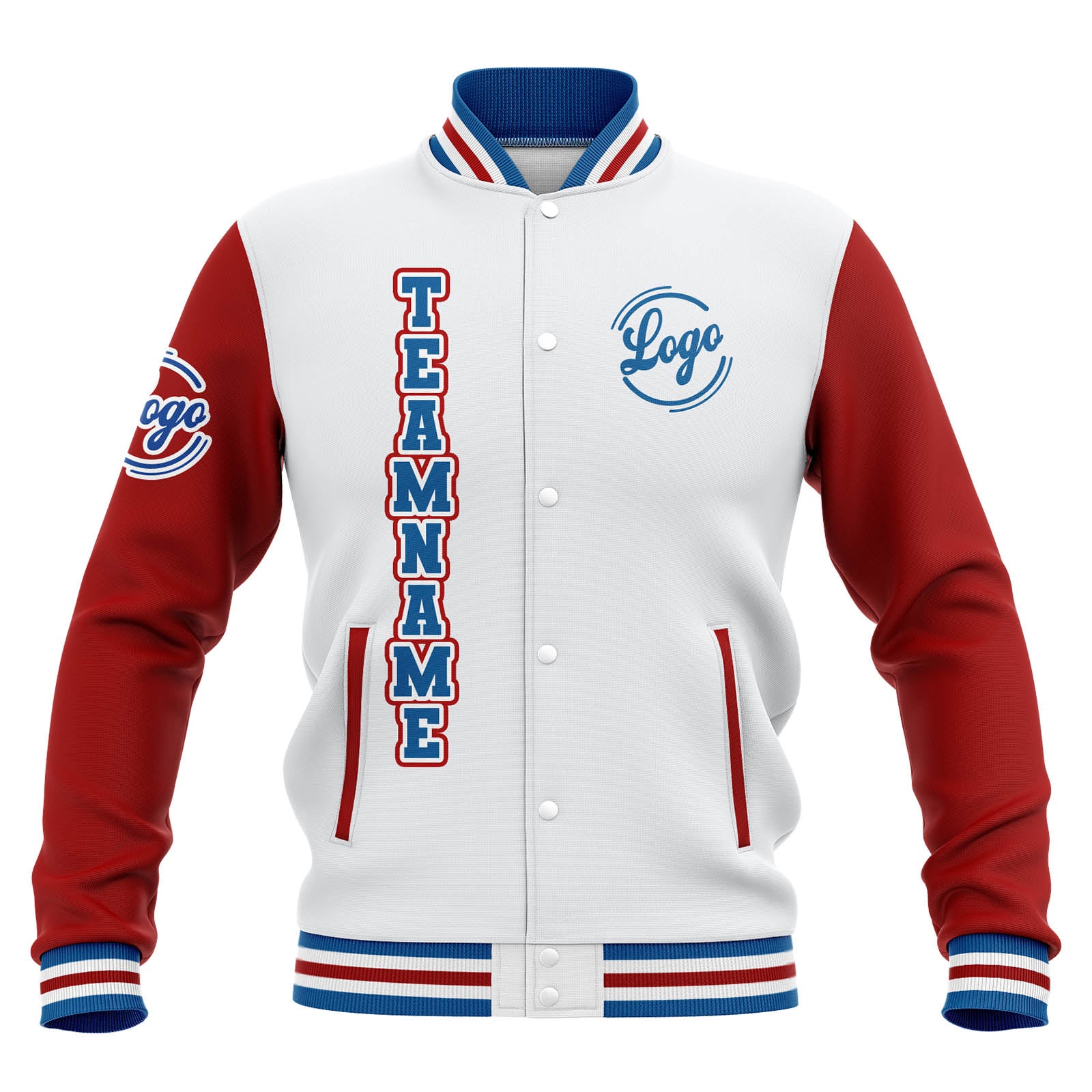 Custom White Red Blue Waterproof Varsity Jackets Personalized Stitched Name Number Logo to Letterman Jackets enthsush