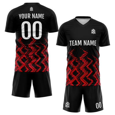 Custom Black Red Soccer Jerseys for Men Women Personalized Soccer Uniforms for Adult and Kid enthsush