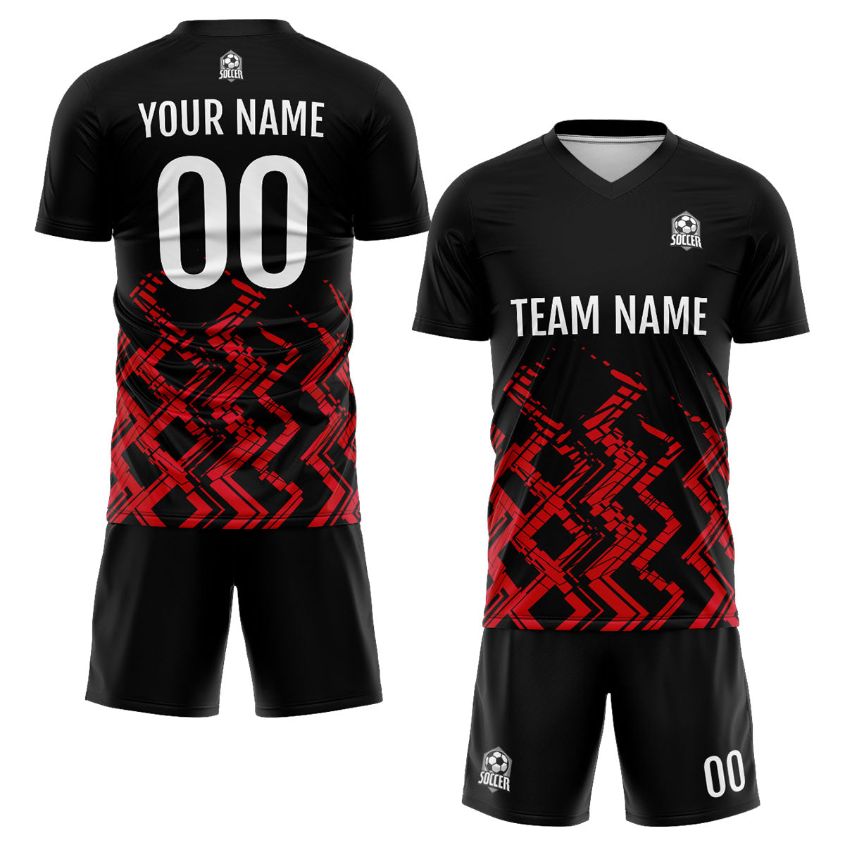 Custom Black Red Soccer Jerseys for Men Women Personalized Soccer Uniforms for Adult and Kid enthsush