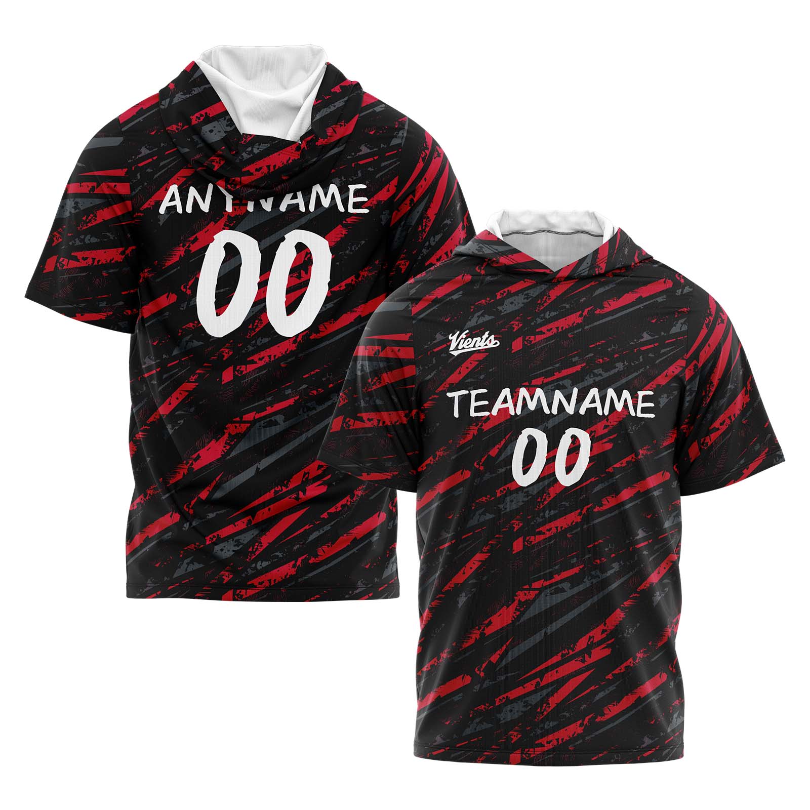 Custom Black Red Short Sleeve Hoodies for Men Women Shirts with Hoods Printed Name Logo enthsush