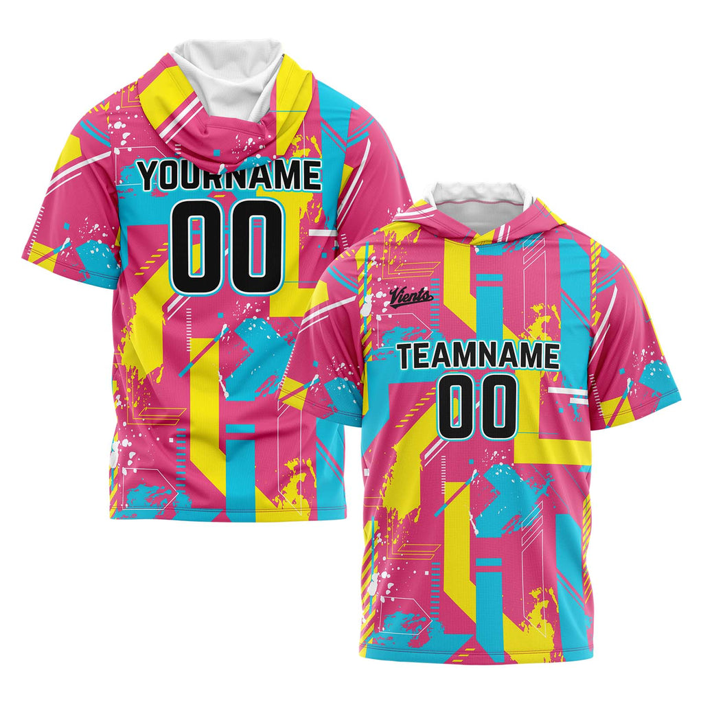 Custom Pink Yellow Short Sleeve Hoodies for Men Women Shirts with Hoods Printed Name Logo enthsush