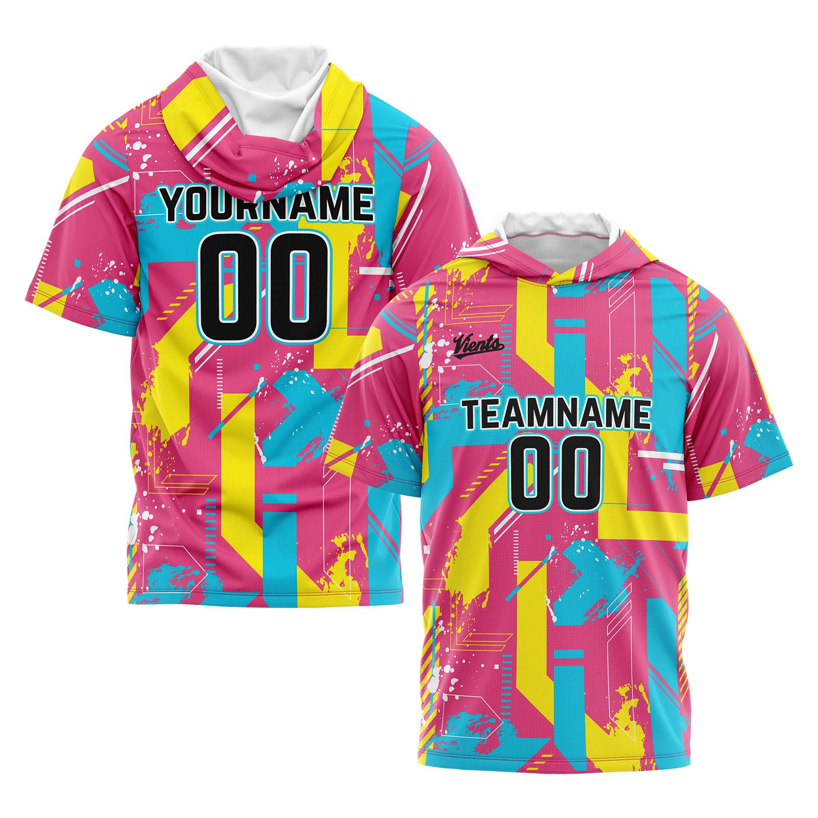 Custom Pink Yellow Short Sleeve Hoodies for Men Women Shirts with Hoods Printed Name Logo enthsush