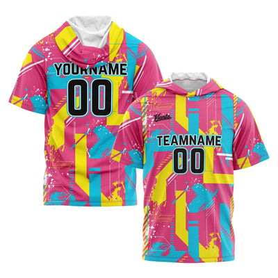 Custom Pink Yellow Short Sleeve Hoodies for Men Women Shirts with Hoods Printed Name Logo enthsush