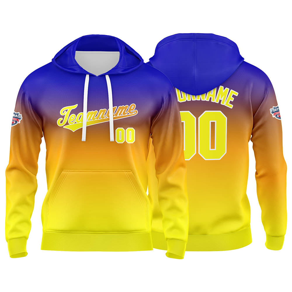 Custom Gradient Hoodie For Man Woman Girl Boy Print Your Logo Name Number Blue Orange Yellow enthsush