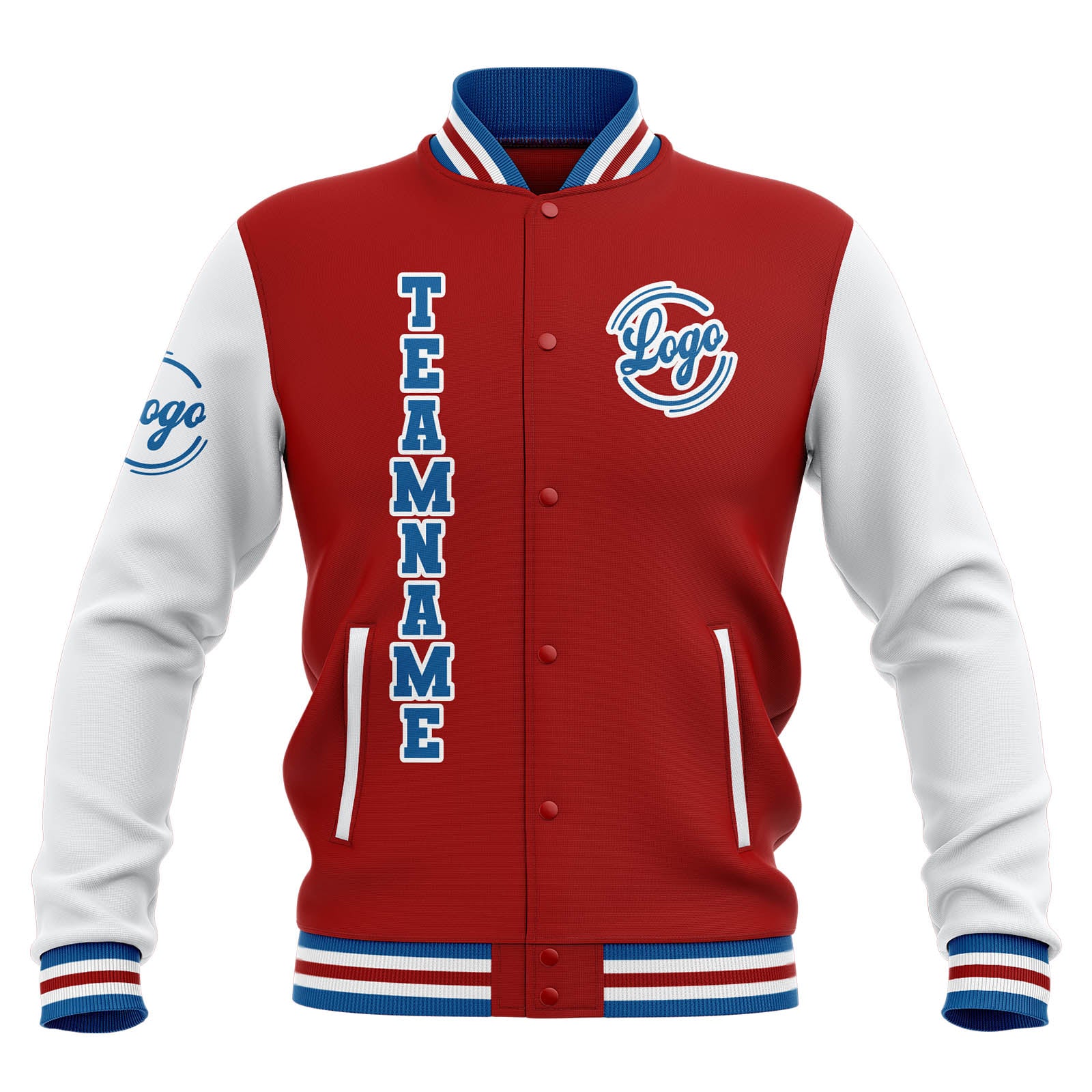 Custom Red White Blue Waterproof Varsity Jackets Personalized Stitched Name Number Logo to Letterman Jackets enthsush