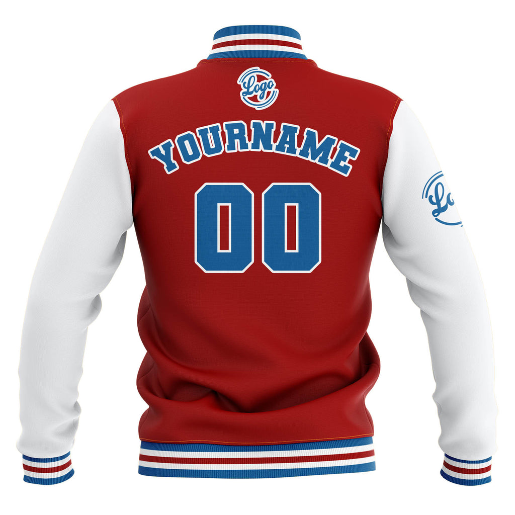 Custom Red White Blue Waterproof Varsity Jackets Personalized Stitched Name Number Logo to Letterman Jackets enthsush