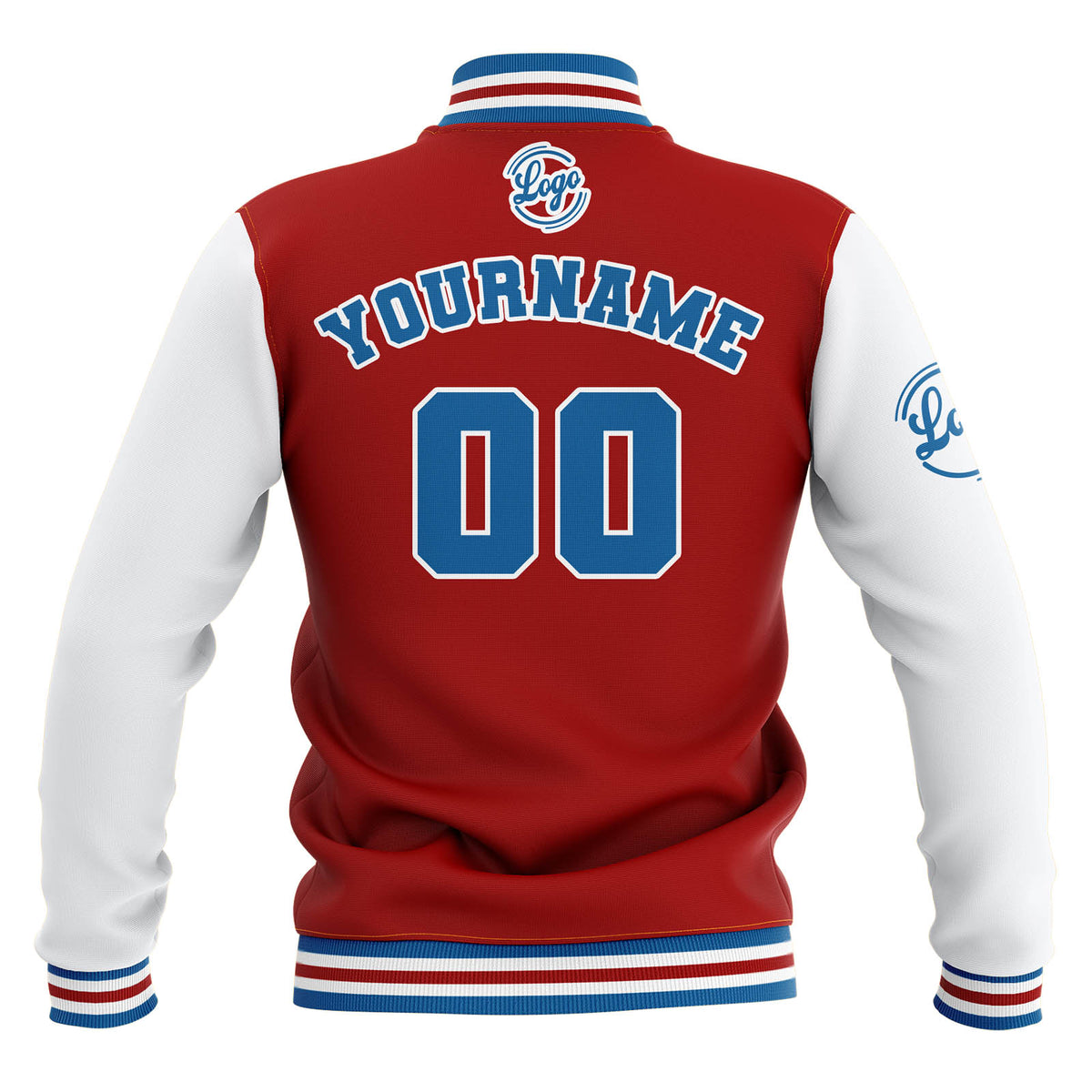 Custom Red White Blue Waterproof Varsity Jackets Personalized Stitched Name Number Logo to Letterman Jackets enthsush