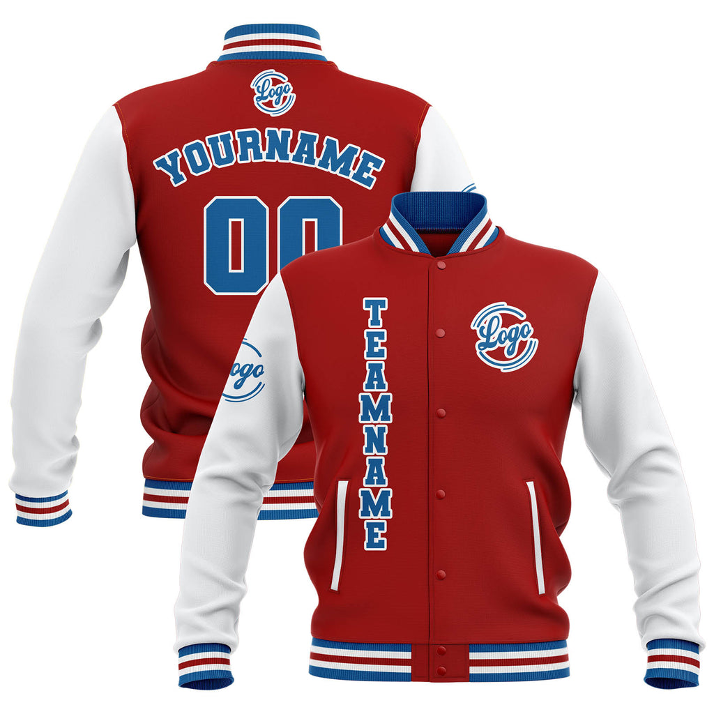 Custom Red White Blue Waterproof Varsity Jackets Personalized Stitched Name Number Logo to Letterman Jackets enthsush