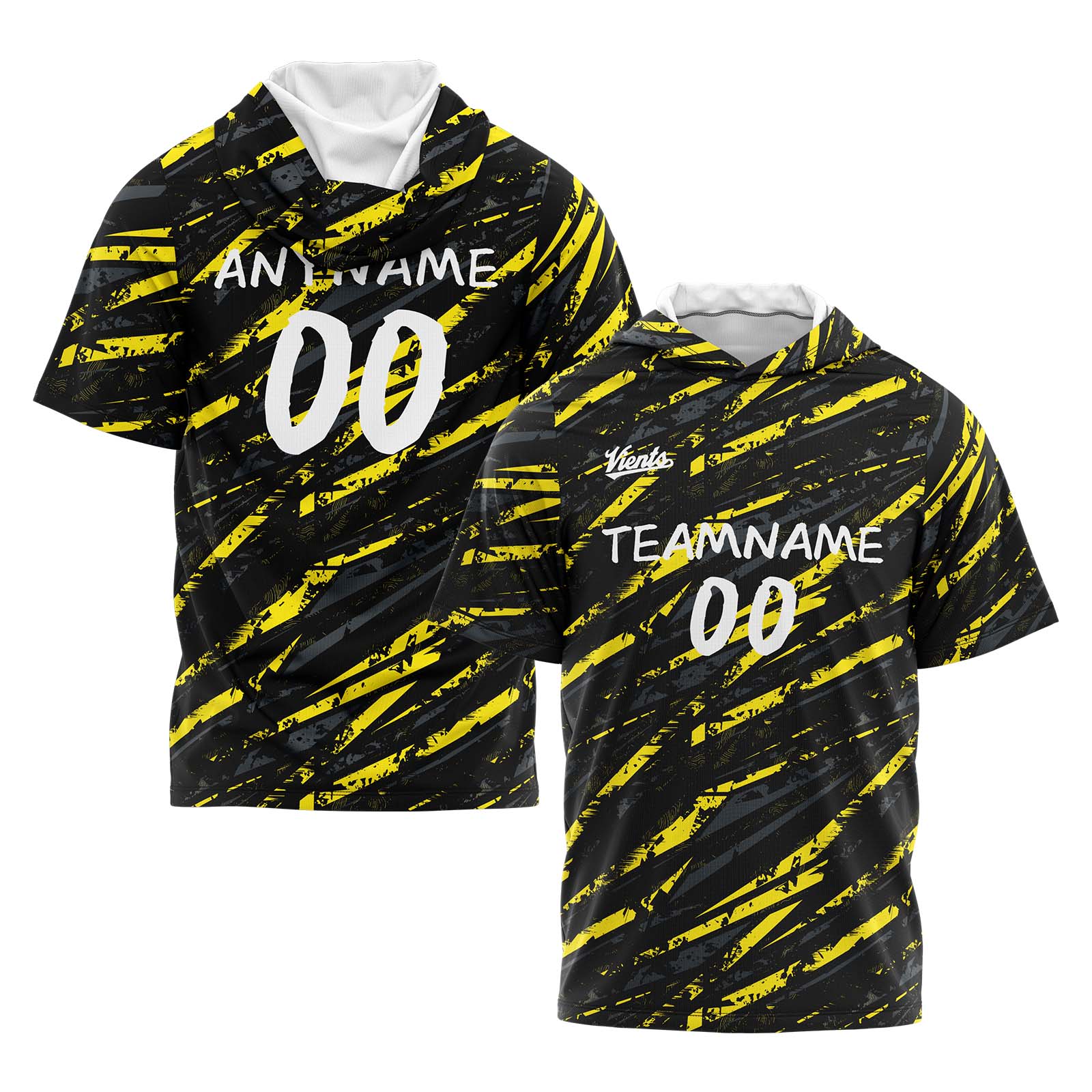 Custom Black Yellow Short Sleeve Hoodies for Men Women Shirts with Hoods Printed Name Logo enthsush