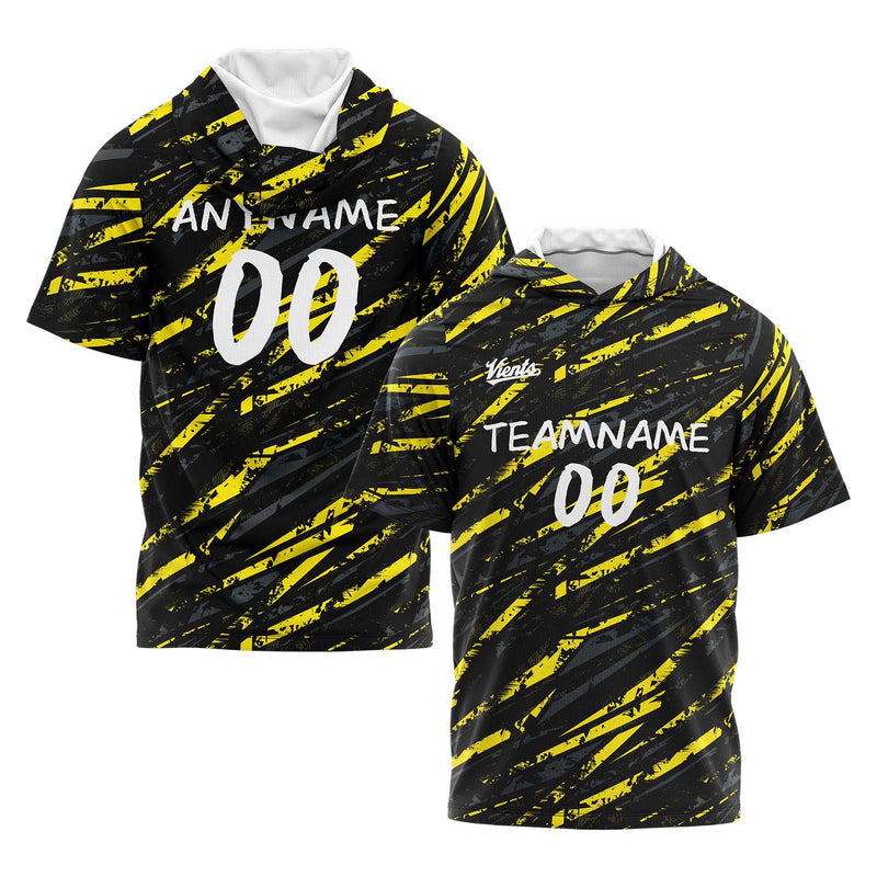 Custom Black Yellow Short Sleeve Hoodies for Men Women Shirts with Hoods Printed Name Logo