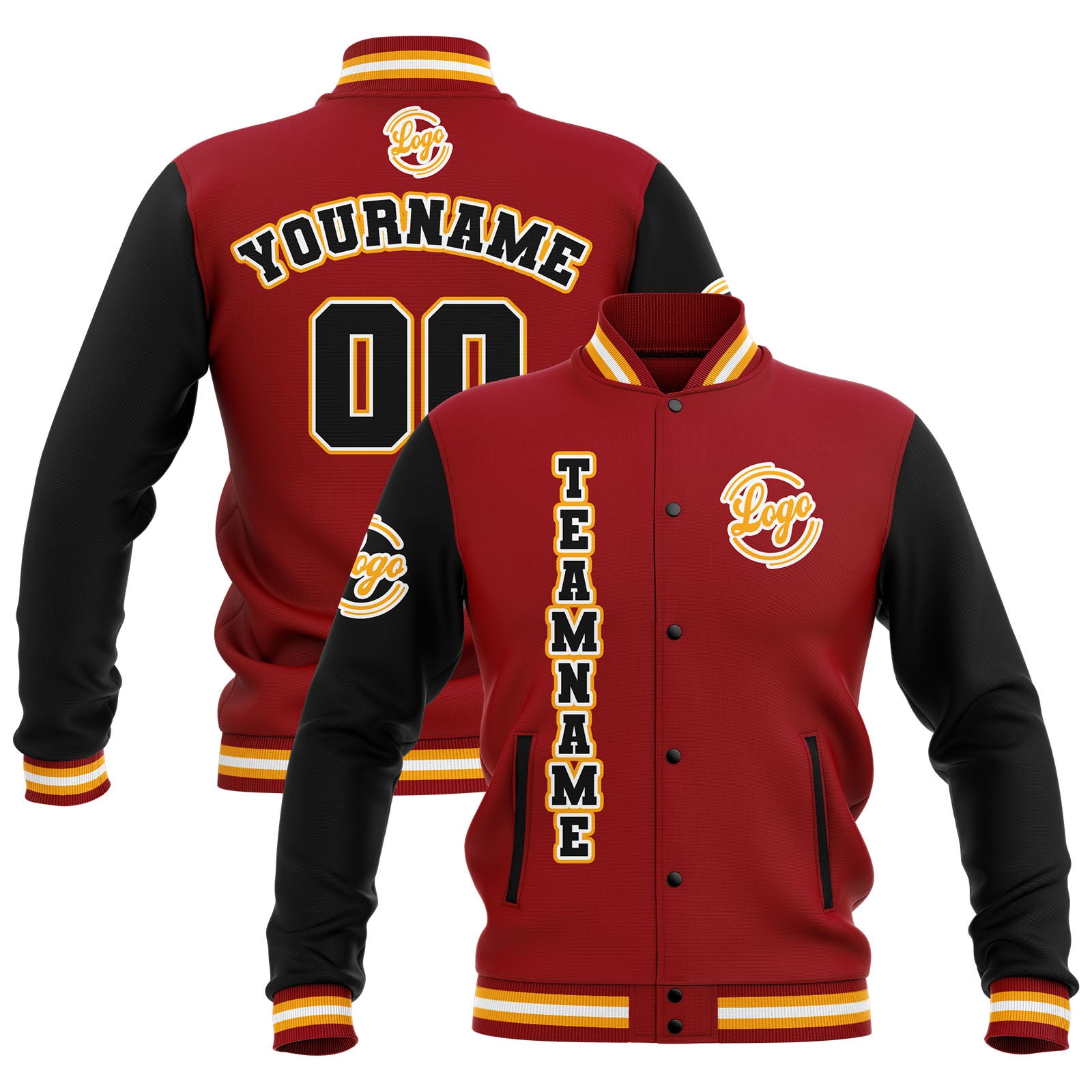 Custom Black Red Yellow Waterproof Varsity Jackets Personalized Stitched Name Number Logo to Letterman Jackets enthsush