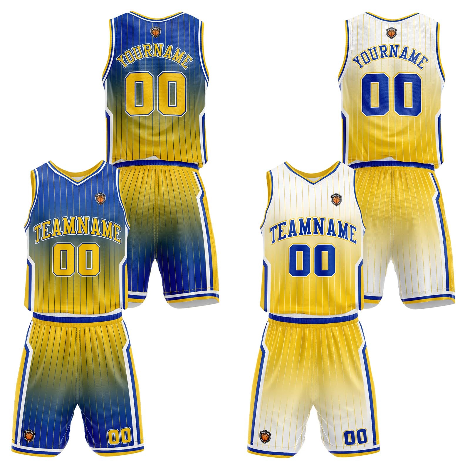 Custom Gradient Royal Yellow Reversible Basketball Suit for Adults and Kids Personalized Jersey enthsush
