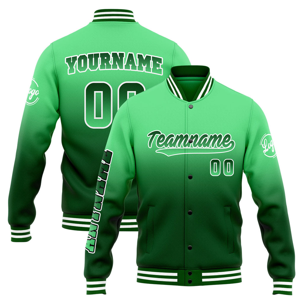 Custom Gradient Varsity Jacket Letterman jacket for Men, Women and Youth Green enthsush