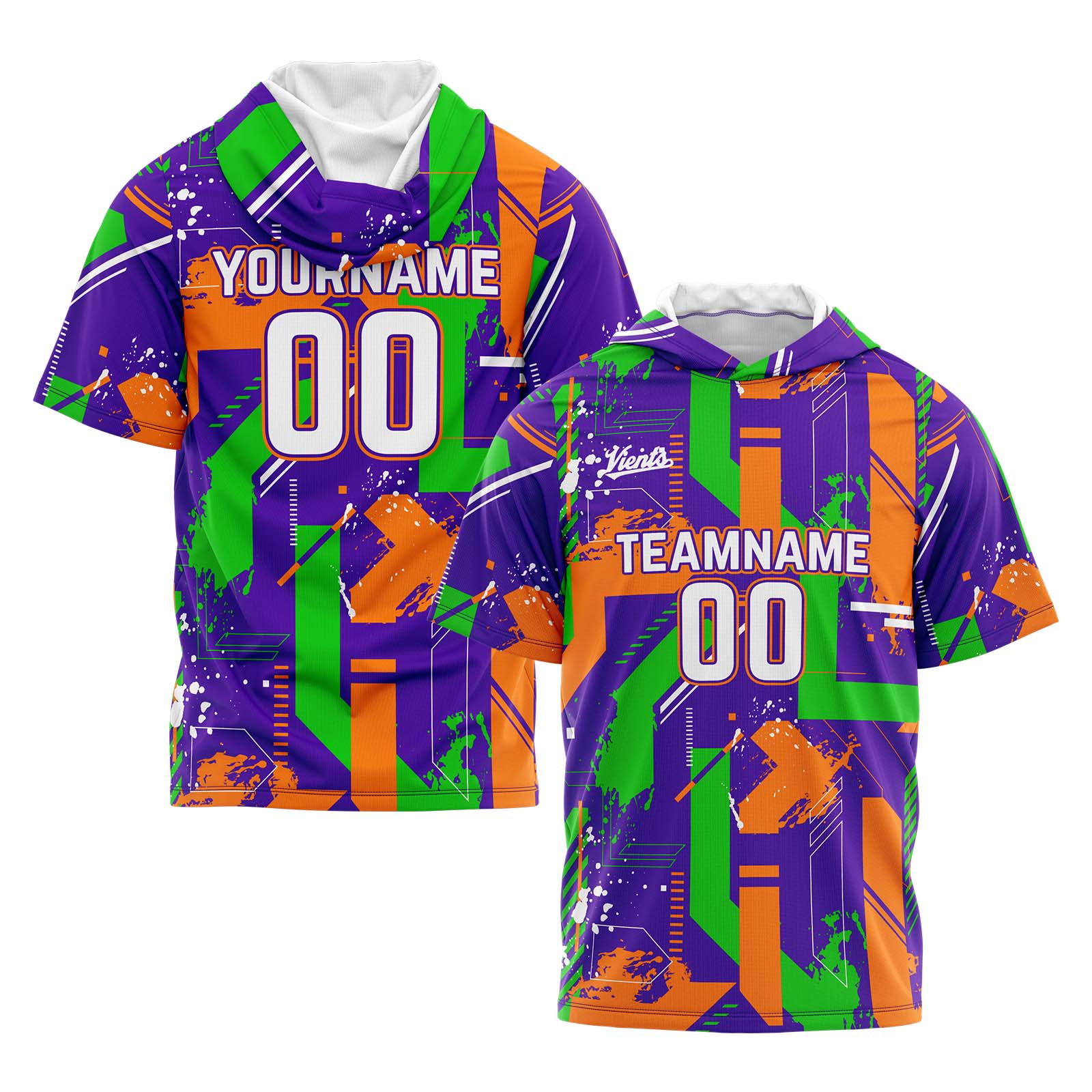 Custom Purple Orange Short Sleeve Hoodies for Men Women Shirts with Hoods Printed Name Logo enthsush