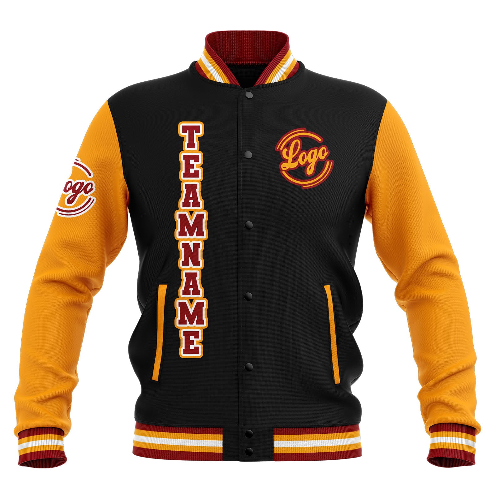 Custom Black Yellow Red Waterproof Varsity Jackets Personalized Stitched Name Number Logo to Letterman Jackets enthsush