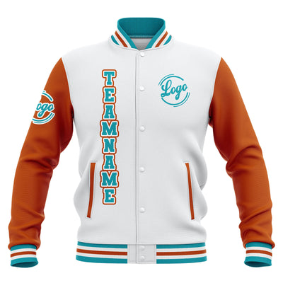 Custom Whtie Orange Teal Waterproof Varsity Jackets Personalized Stitched Name Number Logo to Letterman Jackets enthsush