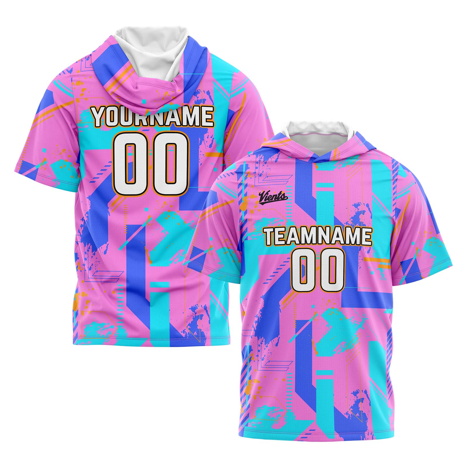 Custom Pink Blue Short Sleeve Hoodies for Men Women Shirts with Hoods Printed Name Logo enthsush