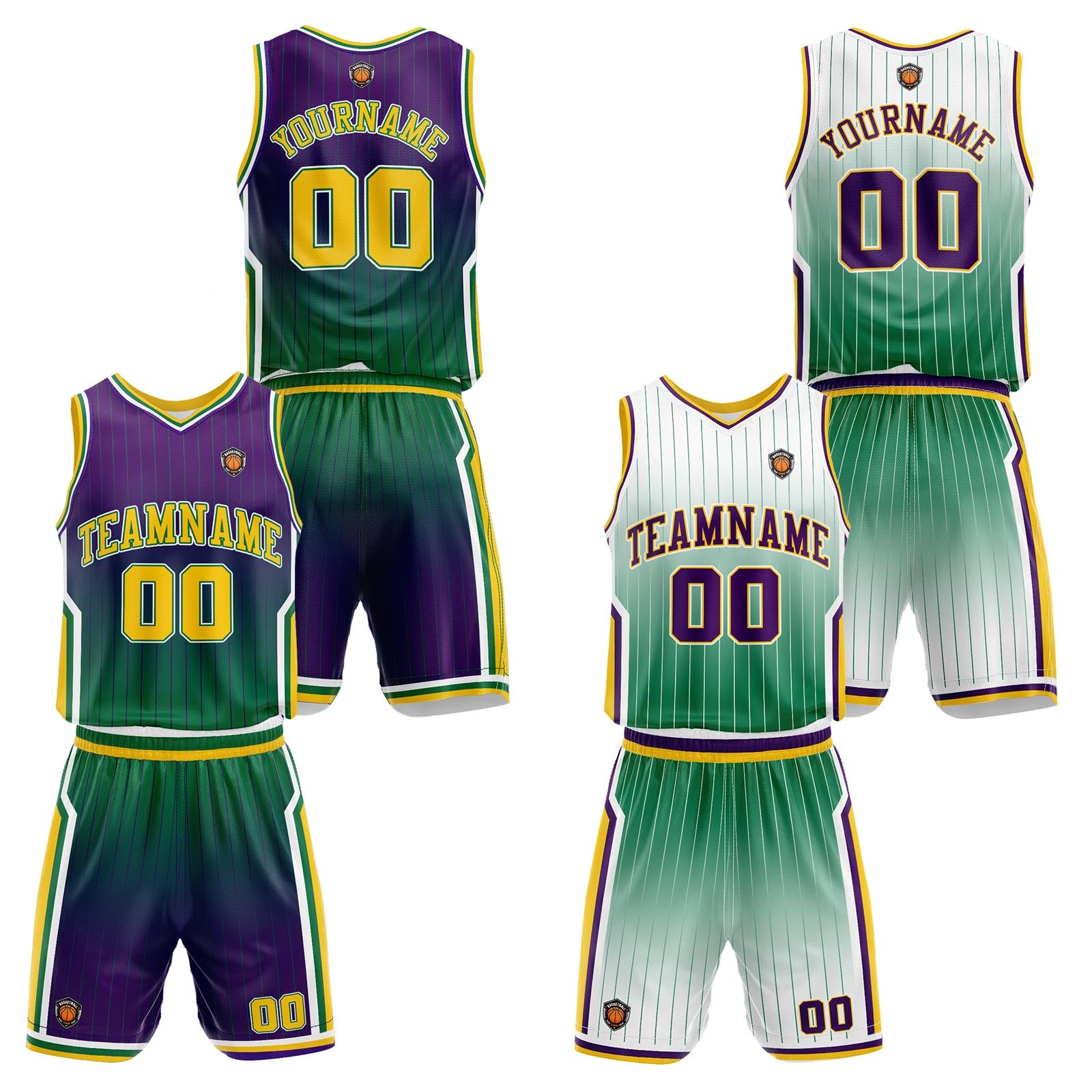 Custom Gradient Purple Green Reversible Basketball Suit for Adults and Kids Personalized Jersey enthsush