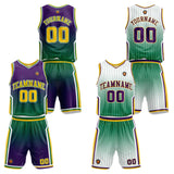 Custom Gradient Purple Green Reversible Basketball Suit for Adults and Kids Personalized Jersey