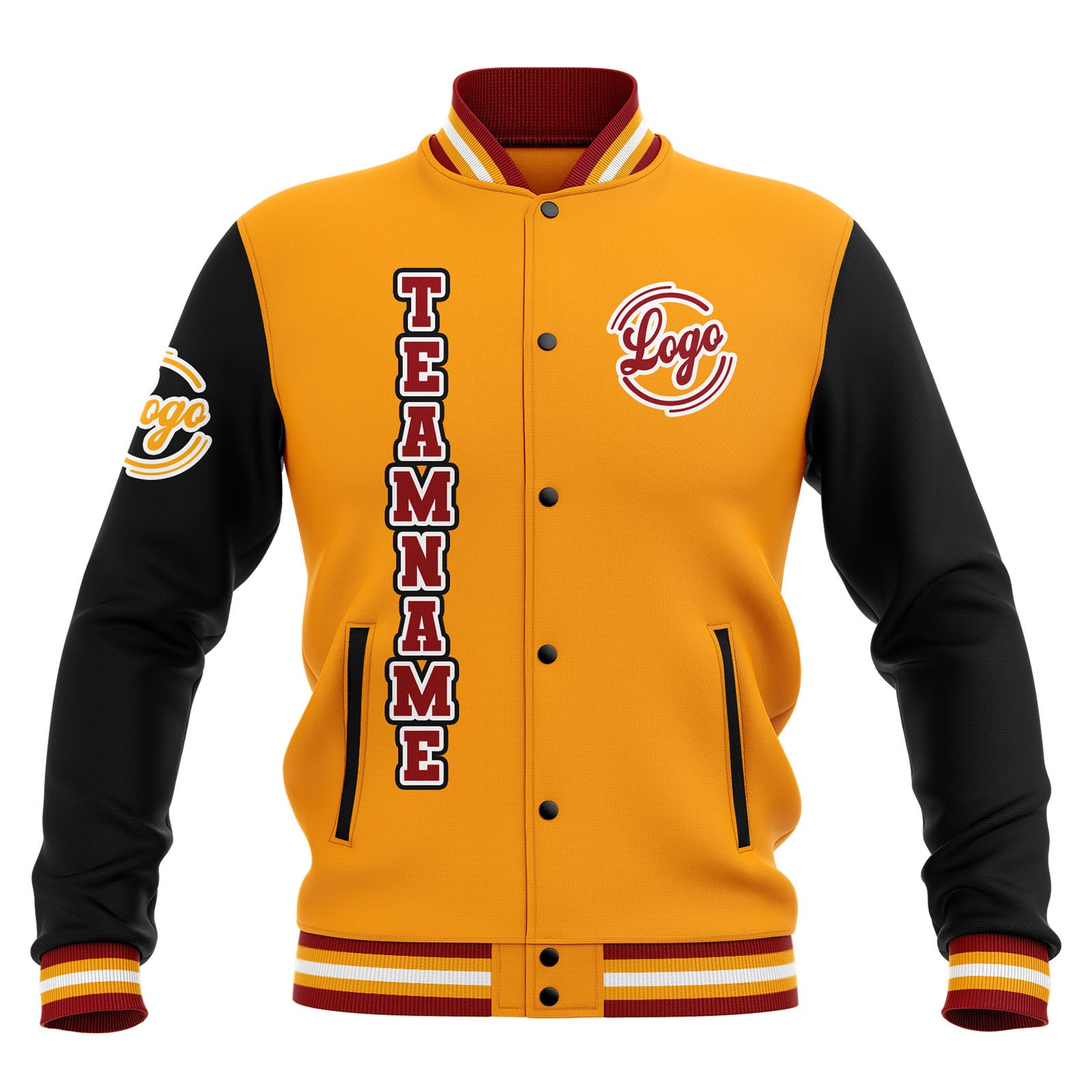 Custom Black Yellow Red Waterproof Varsity Jackets Personalized Stitched Name Number Logo to Letterman Jackets enthsush