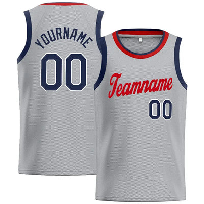 Custom Stitched Basketball Jersey for Men, Women And Kids Gray-Red-Navy enthsush