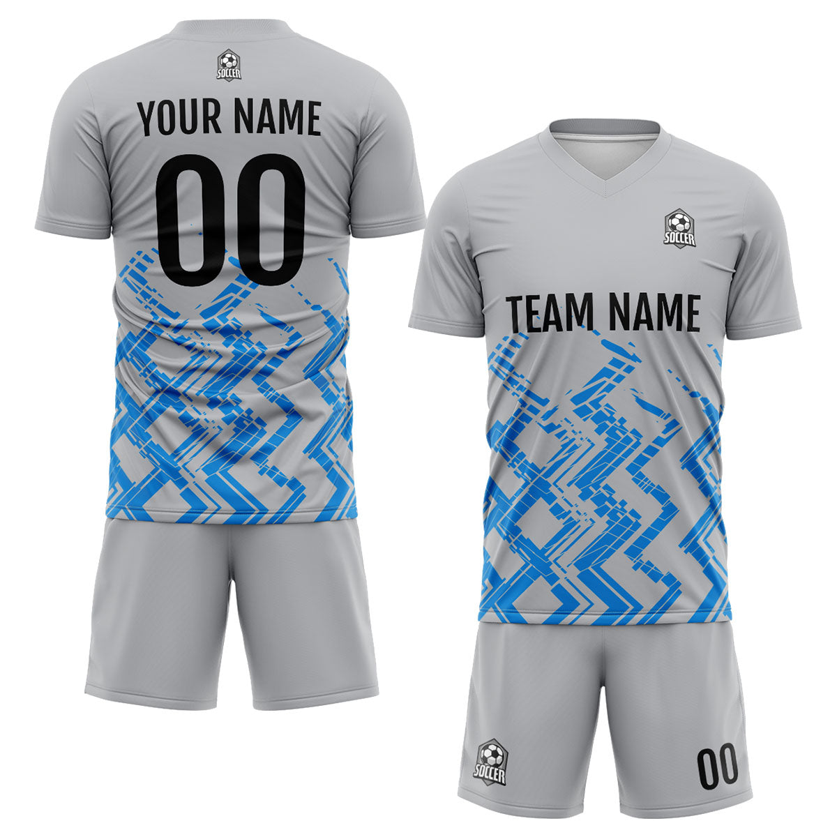 Custom Grey Blue Soccer Jerseys for Men Women Personalized Soccer Uniforms for Adult and Kid enthsush