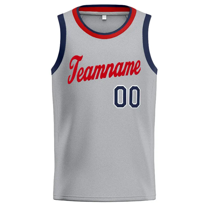 Custom Stitched Basketball Jersey for Men, Women And Kids Gray-Red-Navy enthsush