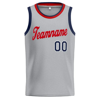 Custom Stitched Basketball Jersey for Men, Women And Kids Gray-Red-Navy enthsush