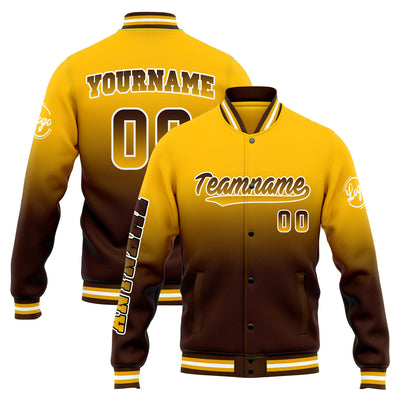 Custom Gradient Varsity Jacket Letterman jacket for Men, Women and Youth Yellow&Brown enthsush