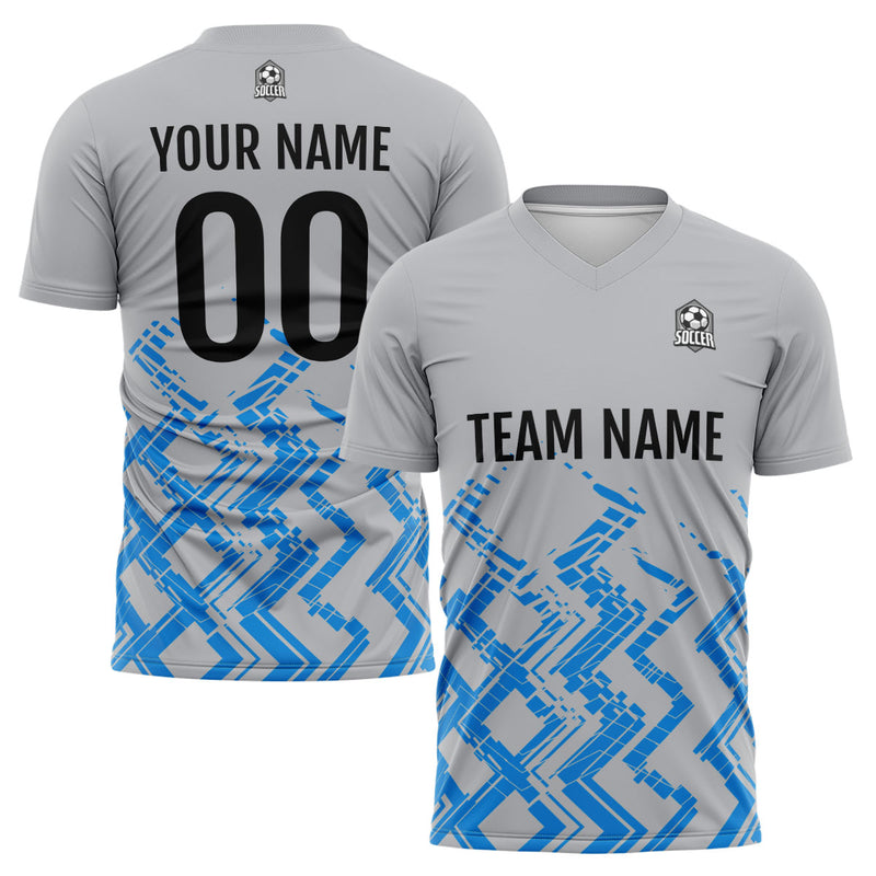 Custom Grey Blue Soccer Jerseys for Men Women Personalized Soccer Uniforms for Adult and Kid