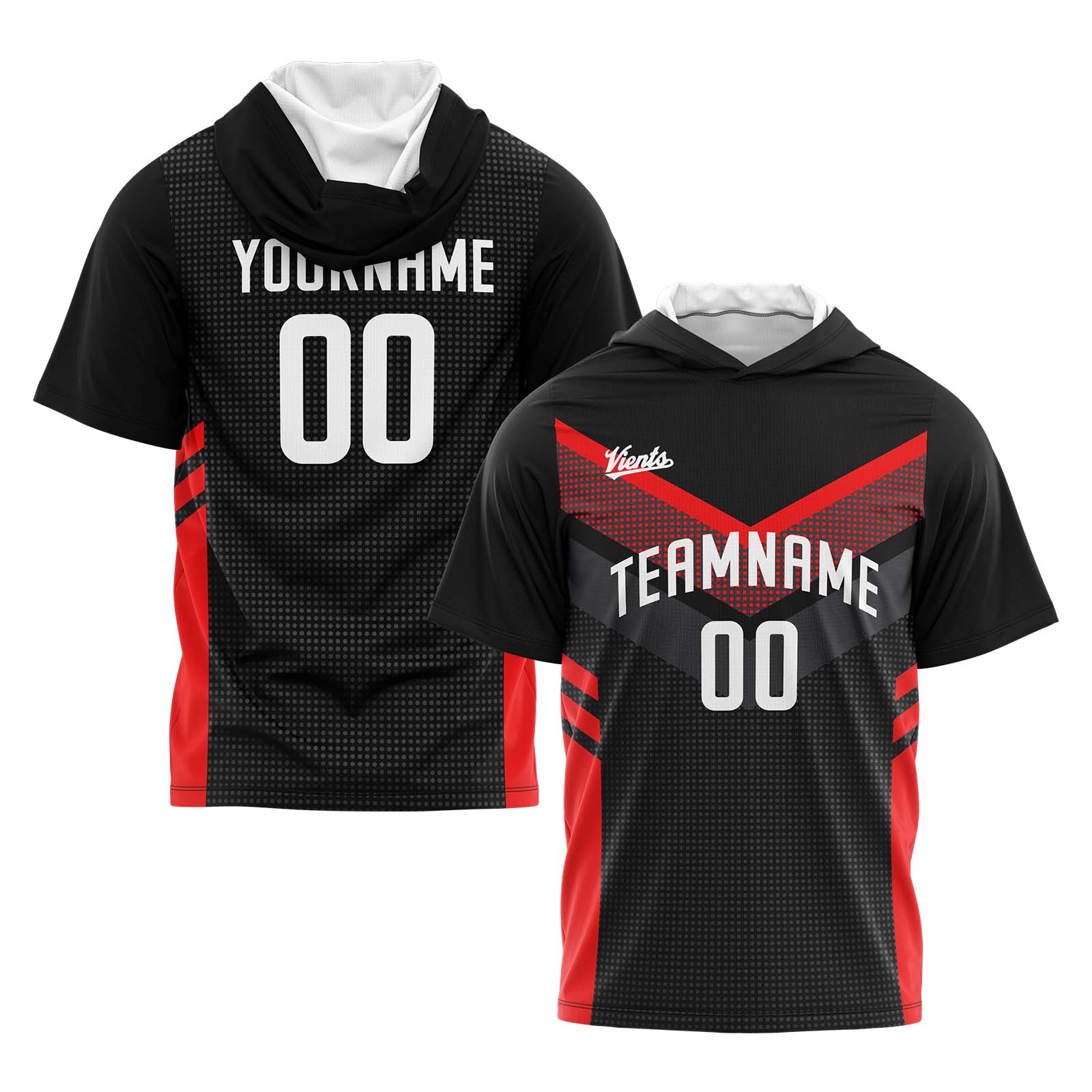 Custom Black Red Short Sleeve Hoodies for Men Women Shirts with Hoods Printed Name Logo enthsush