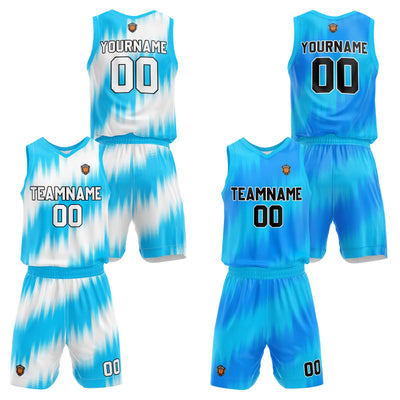 Custom Light Blue Reversible Basketball Suit for Adults and Kids Personalized Jersey enthsush