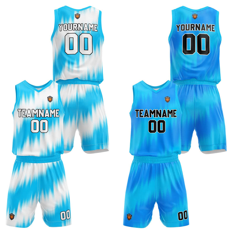 Custom Light Blue Reversible Basketball Suit for Adults and Kids Personalized Jersey