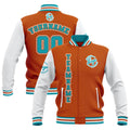 Custom Orange White Teal Waterproof Varsity Jackets Personalized Stitched Name Number Logo to Letterman Jackets enthsush