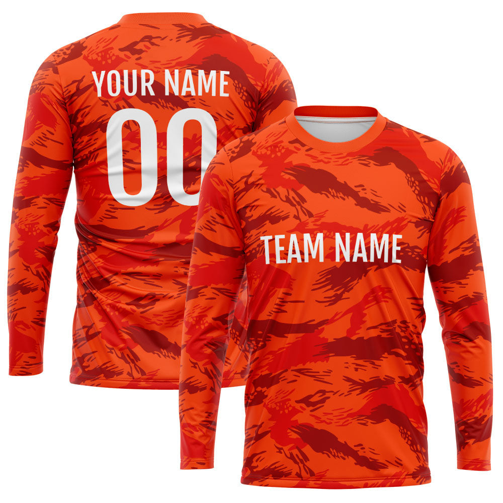 Custom Basketball Soccer Football Shooting Long T-Shirt for Adults and Kids Camouflage Orange enthsush