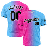 Custom Full Print Design Authentic Baseball Jersey Hot Pink-Light Blue