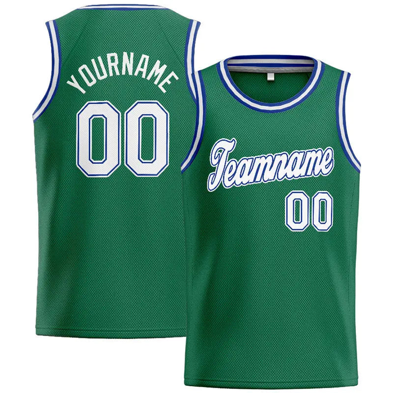 Custom Stitched Basketball Jersey for Men, Women And Kids Kelly Green-White-Royal enthsush