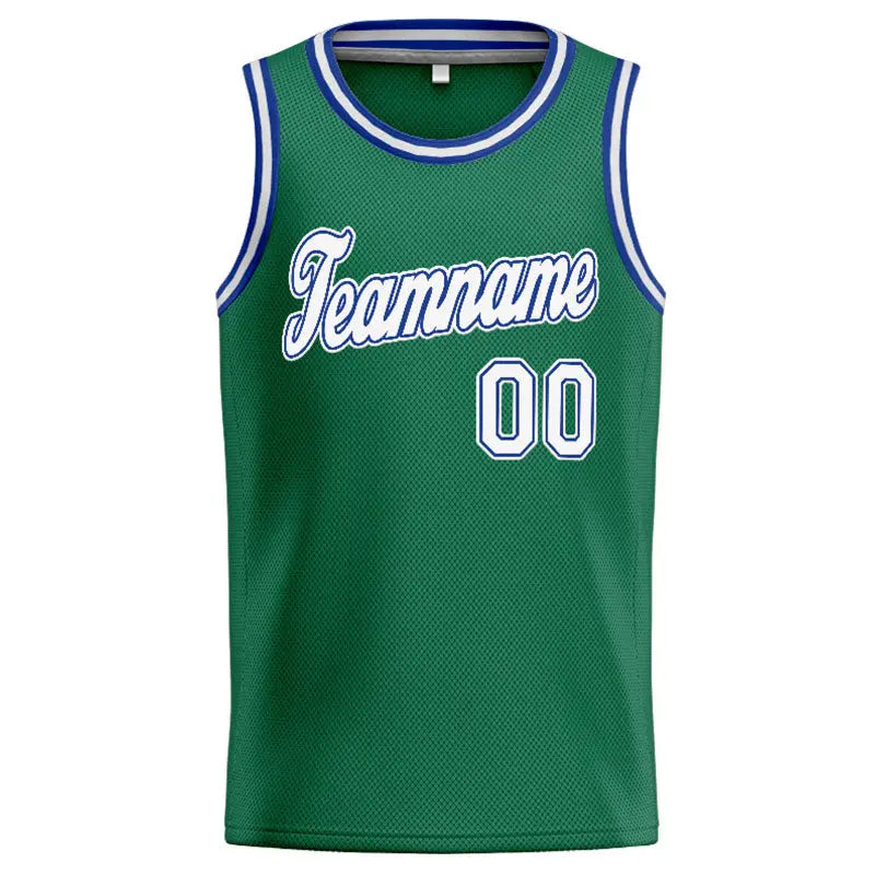 Custom Stitched Basketball Jersey for Men, Women And Kids Kelly Green-White-Royal enthsush