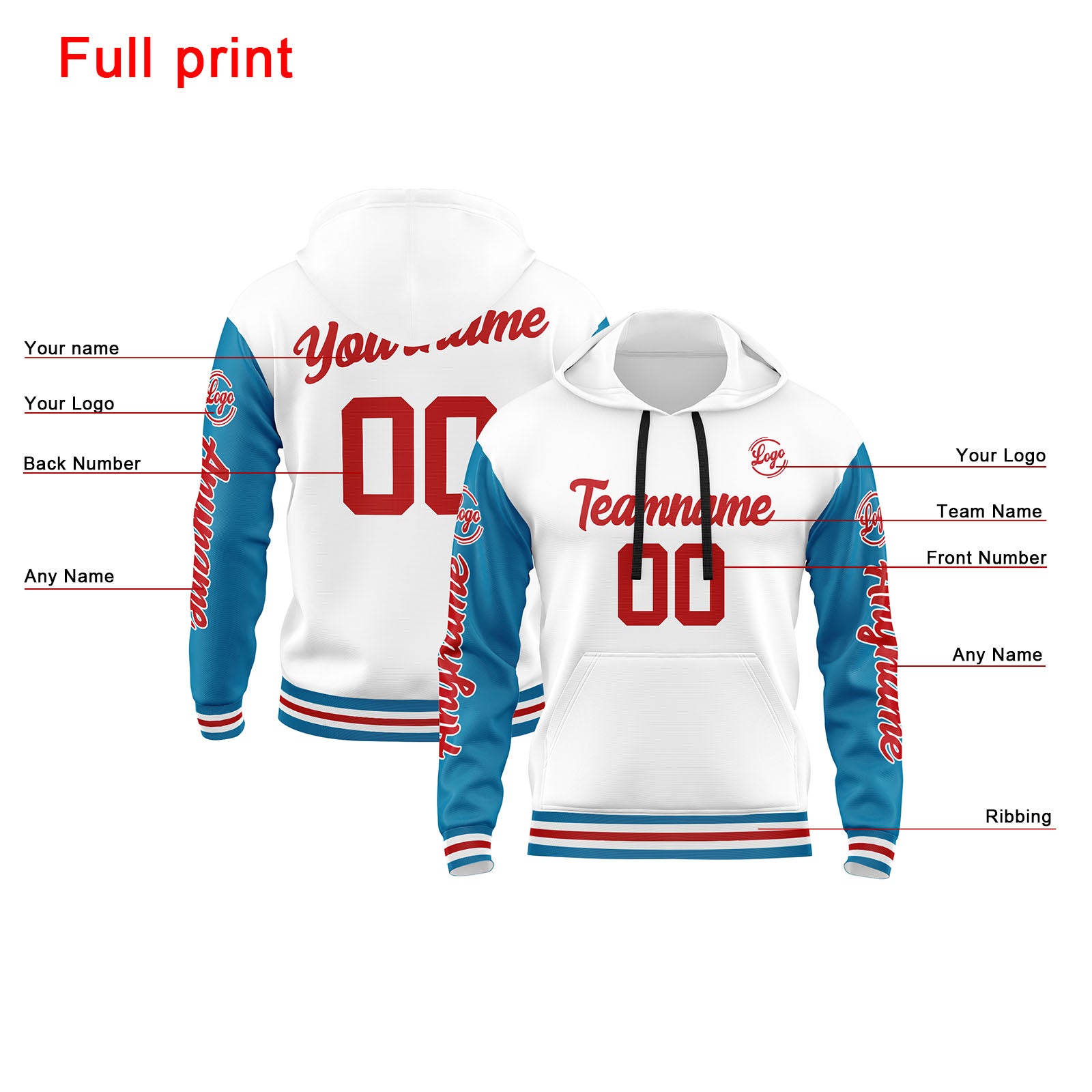 Custom Blue White Red Sweatshirt Hoodie For Men Women Girl Boy Print Your Logo Name Number enthsush