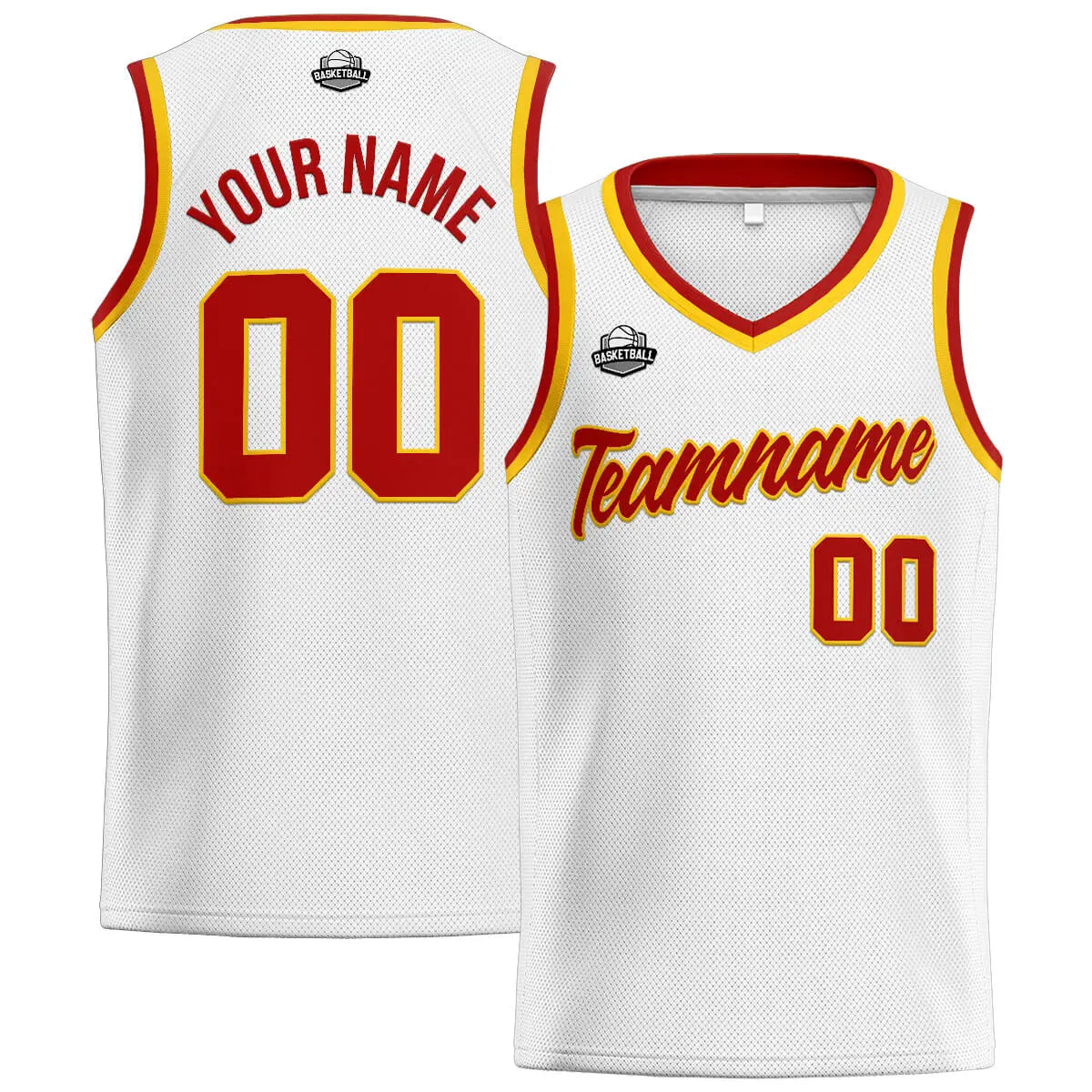Custom Stitched Basketball Jersey for Men, Women  And Kids White-Red-Yellow enthsush