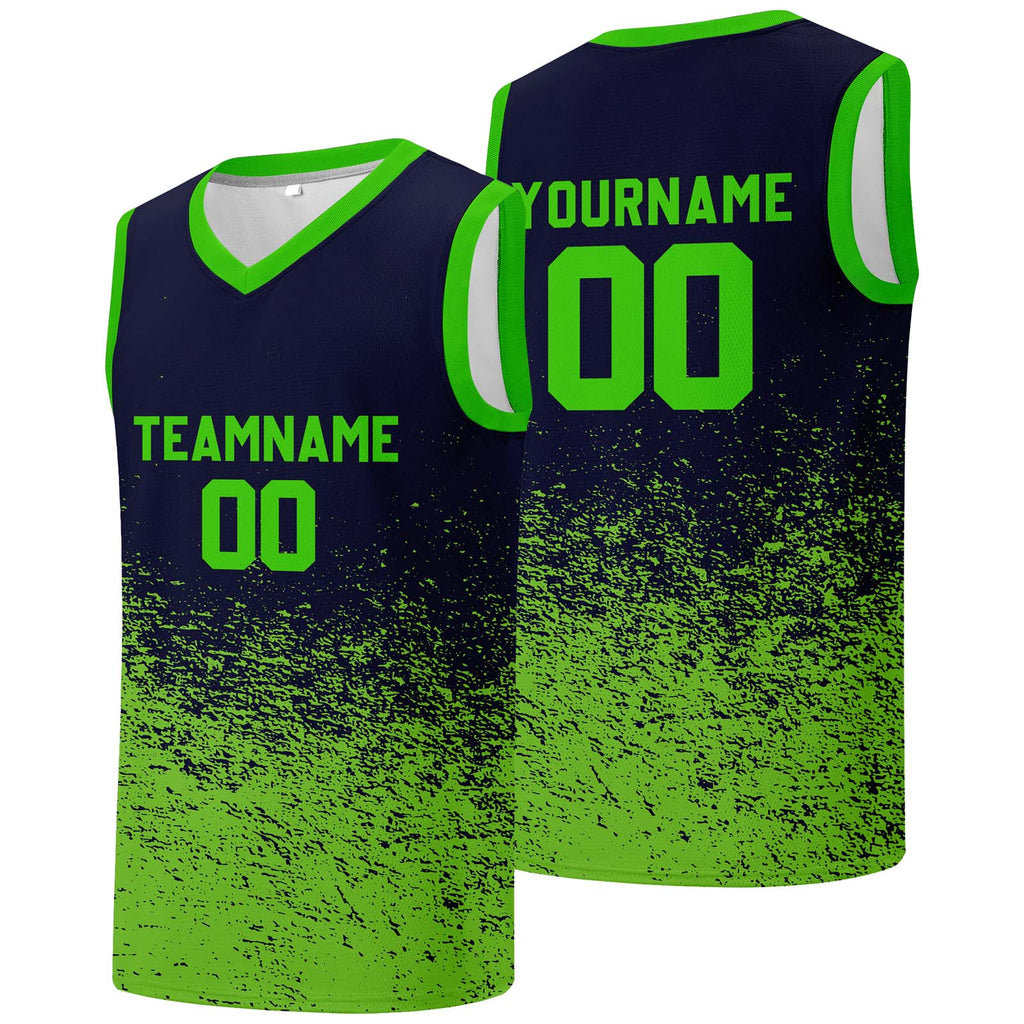 Custom basketball jersey for men and women. Stitched and printed name, number and logo Navy&Neon Green enthsush