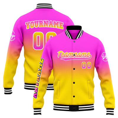 Custom Gradient Varsity Jacket Letterman jacket for Men, Women and Youth Pink&Yellow enthsush