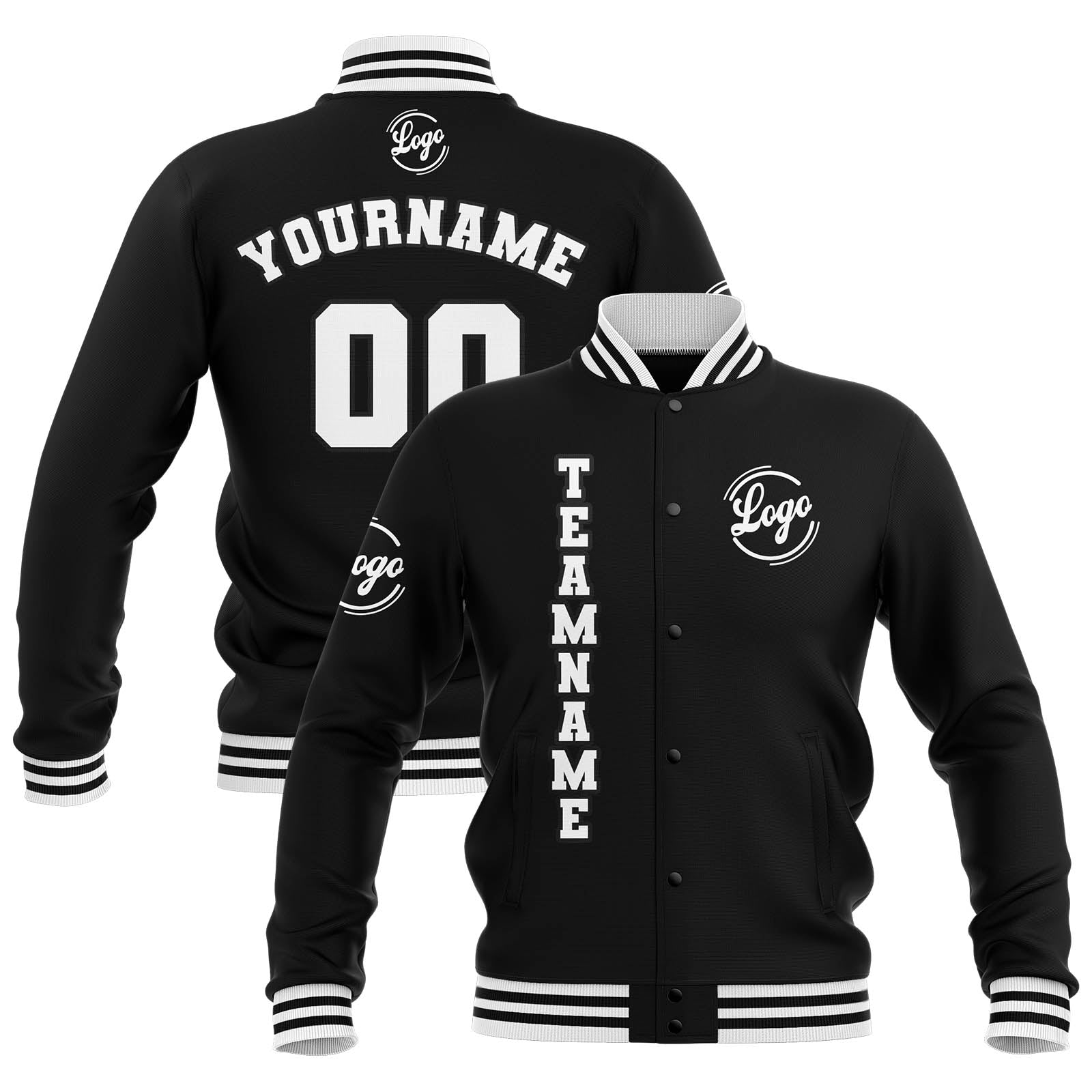 Custom Black White Waterproof Varsity Jackets Personalized Stitched Name Number Logo to Letterman Jackets enthsush